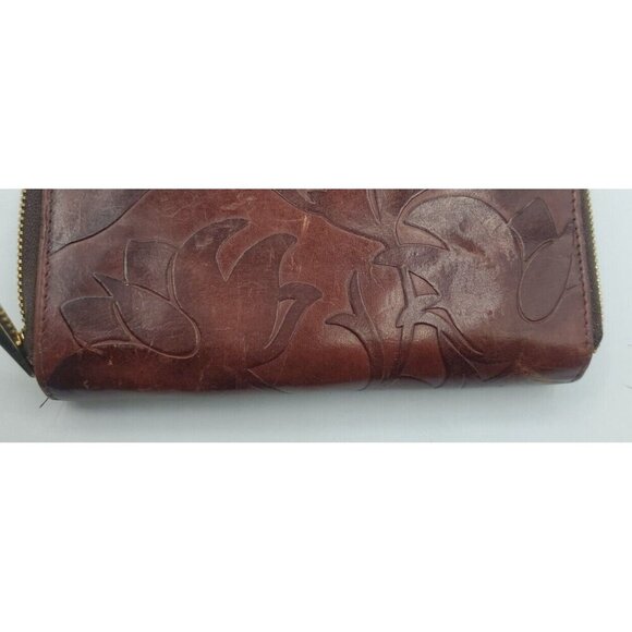 Valentina Genuine Embossed Floral Pattern Design Dark Red Leather Wallet Italy - Picture 11 of 12